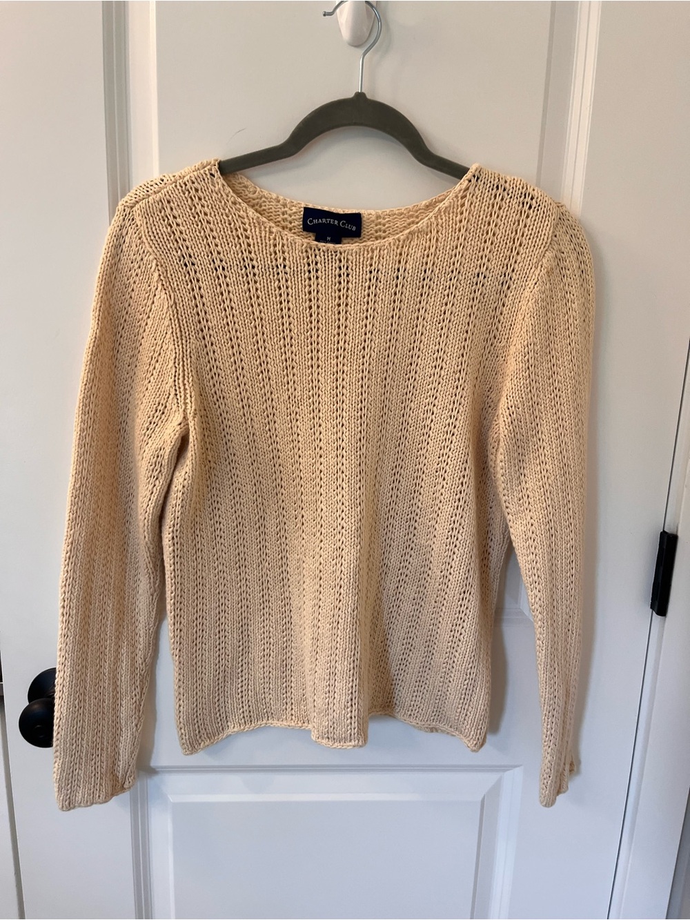 Charter Club Butter yellow/cream Open-Weave Crewneck Sweater